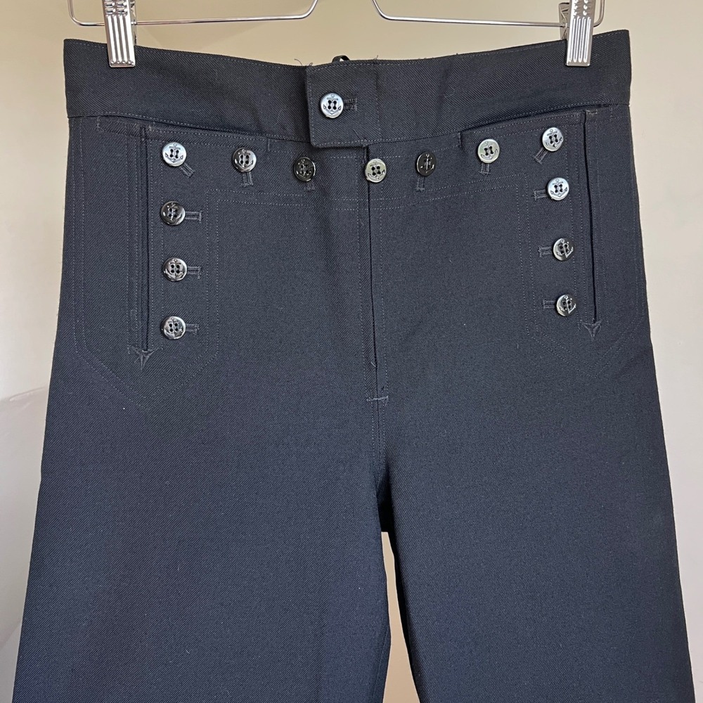 Vintage Sailor Pants High Waisted Wide Leg Black Military Wool Anchor Bib Front